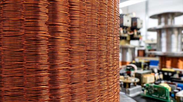 Macro Tightly Coiled Bare Copper Wire Texture Background