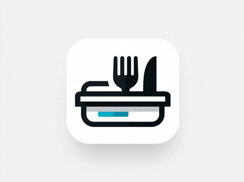 Food container with fork and knife icon

Flat black lunch box icon with fork and knife inside on white rounded square. Meal delivery app UI.