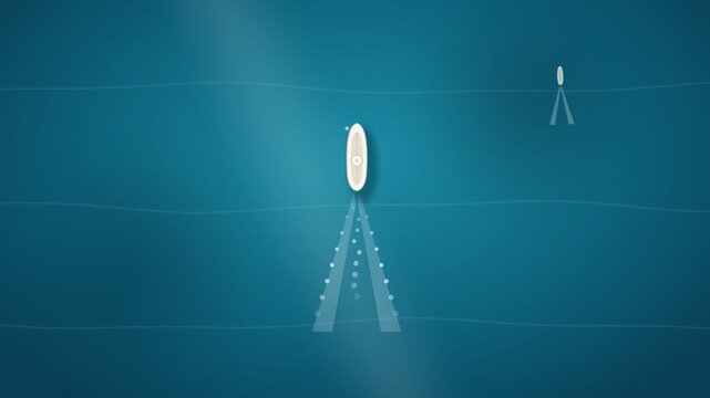 Sailboat Gliding on Open Ocean from Above with V-Shaped Foam Wake Trail Seamless Loop 4K