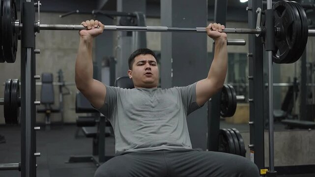 Man exercising with weights in a gym video
