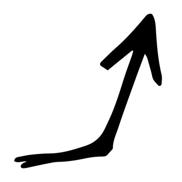 Black hand-drawn curved ascending arrow pointing upward right direction illustration on transparent background for graphic design