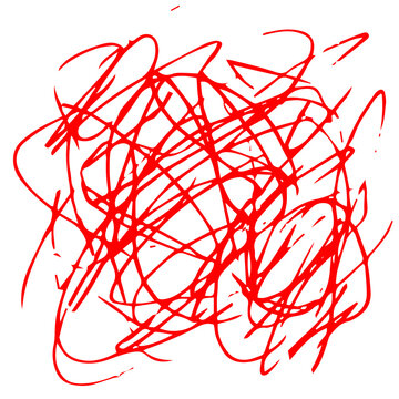 Abstract chaotic red tangled scribble lines messy doodle illustration transparent background graphic design