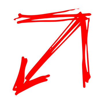 Hand Drawn Red Double Headed Diagonal Arrow Doodle, Two Way Corner Pointer Sketch Symbol on Transparent Background