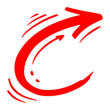 Hand Drawn Red Circular Arrow Doodle Cycle Pointer Direction Sign Comic Sketch Element Graphic Illustration Isolated