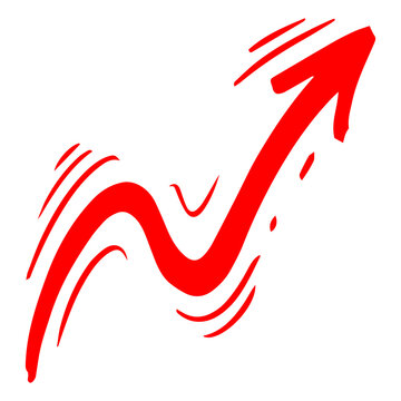 Hand Drawn Red Curved Arrow Doodle Growth Upward Pointer Direction Sign Comic Sketch Element Graphic Illustration Isolated