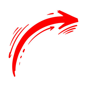 Hand Drawn Red Curved Arrow Doodle Arch Pointer Direction Sign Comic Sketch Element Graphic Illustration Isolated