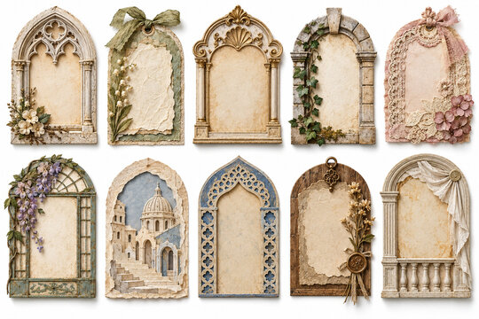 Ten arched bookplates for junk journal collage element set