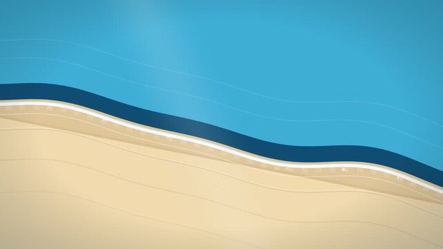 Aerial Beach Shoreline with Gentle Waves Lapping Golden Sand and Receding Foam Edge Seamless Loop 4K