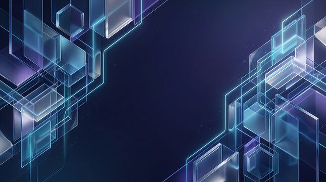 Abstract digital background with glowing blue glass blocks