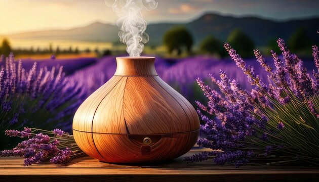 Essential Oil Diffuser in Lavender Field.