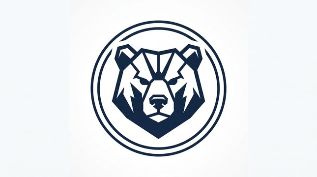 Bold navy geometric bear head logo inside double circle badge, sharp polygonal style, modern minimal emblem for sports and premium brand