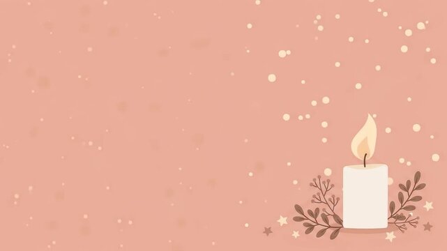 くすみピンクの背景に灯る白いキャンドルと舞い散る光の粒の冬のベクター背景素材