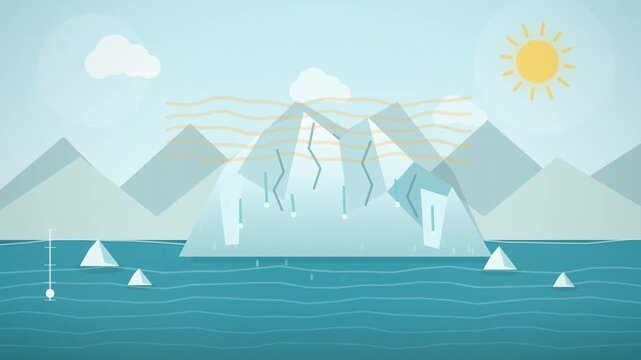 Minimalist flat iceberg melting in the ocean under a bright sun