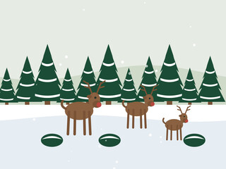 Herd of reindeer in a snowy forest flat vector illustration © Ngoc Doanh
