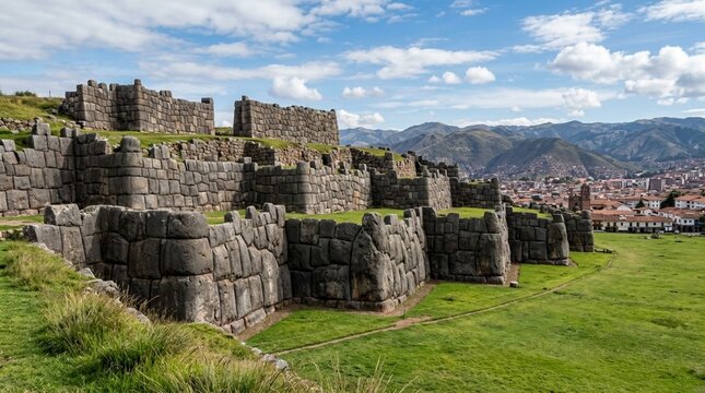 Ancient Inca Fortress Walls, Sacsayhuaman, Cusco, Peru