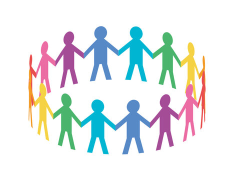 Colorful Neutral Paper Chain Doll Circle Vector | ペーパードール 紙人形 ニュートラル 円陣 輪 手をつなぐ カラフル 透過PNG ベクター