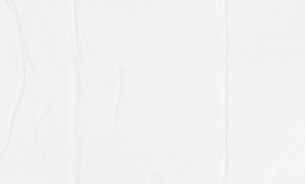 White glued paper poster texture with overlapping wrinkled sheets, soft creases, subtle folds, torn edges, and clean distressed surface for mockup and graphic design