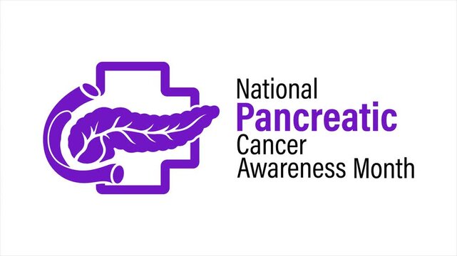 Animated pancreatic cancer awareness illustration featuring a pancreas symbol inside a medical frame with November campaign text.