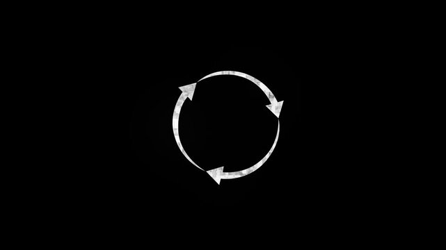 Three white arrows forming a circular rotation symbol on white background. Refresh arrow icon Abstract arrow refresh and recycle icon.Arrow loading bar animation.Arrow animated circle loading gif icon