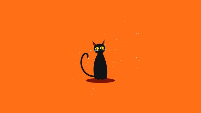 Halloween black cat animation loop on orange background