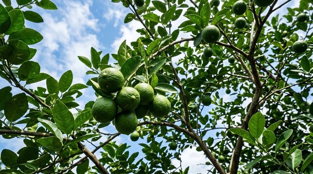 Fresh Jeruk Nipis Limes Growing on Tree