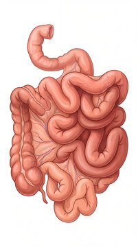 Human digestive system showing small and large intestines