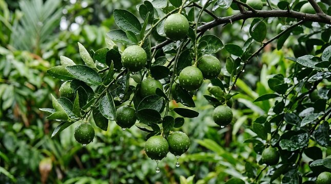 Fresh Jeruk Nipis Limes Growing on Tree