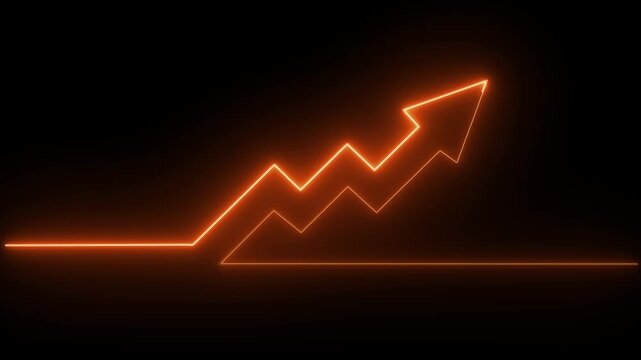 Abstract neon arrow business graph chart icon animation background. Market Recovery Concept. animation