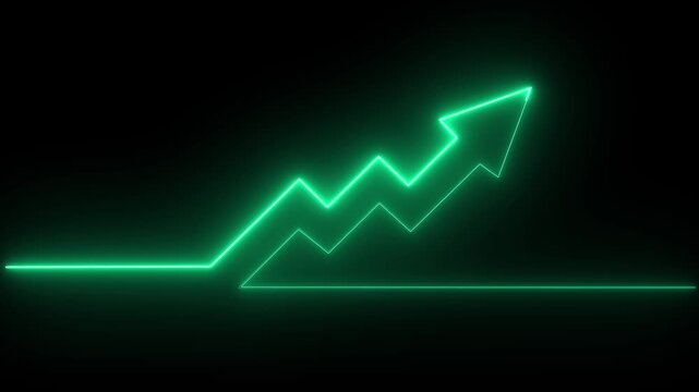 Abstract Glowing neon line icon and up arrow animation. growth up concept, Money, profit, investment, growth business up arrow animation