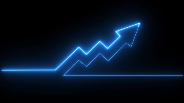 Abstract neon arrow business graph chart icon animation background. Market Recovery Concept.