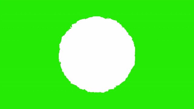4K White Rough Grunge Circle Shape Animation with Distressed Edges on Transparent Background for Vintage Transitions and Creative Video Design, green screen animation.
