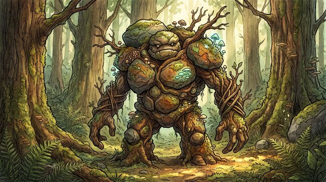Moss Stone Golem Guardian &ndash; Fantasy Forest Creature
