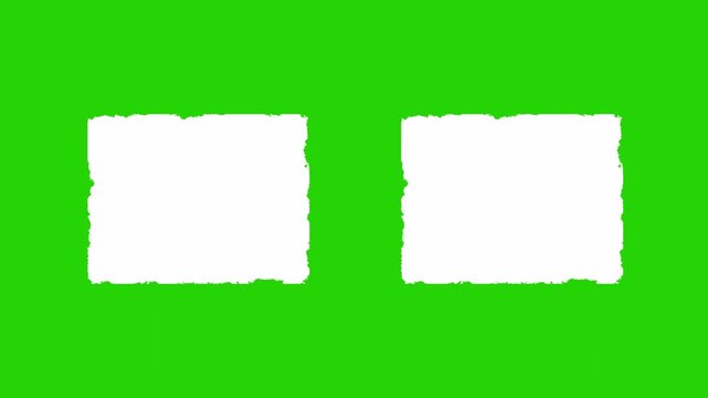 4K Double White Rough Grunge Rectangle Frames Animation with Distressed Edges on Transparent Background for Vintage Video Transitions, green screen animation.