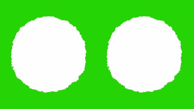 4K Double White Rough Grunge Circle Shapes Animation with Distressed Edges on Transparent Background for Creative Video Transitions, green screen animation.