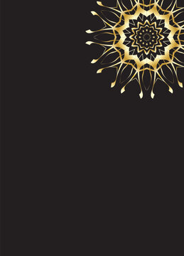 Luxury Silver Gold Mandala Top Right Corner Ornament on Black Background