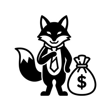 Sly Fox Business Tie Money Bag Clever Investor Concept Vector Illustration