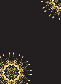 Luxury Silver Gold Mandala Diagonal Corner Border Frame on Black Background