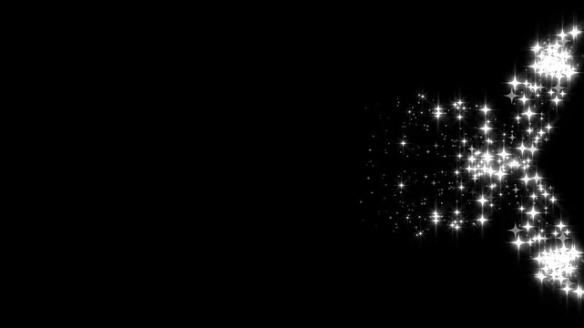 Magical glitter stars curve line effect, sparkling star twinkle glitter white cartoon doodle animation, fairy dust wand glitter stars trail on black screen background, 4k video