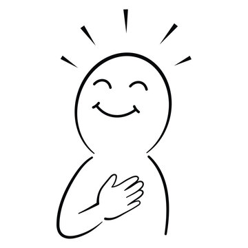 Grateful Happy Face Character With Hand on Heart and Radiating Lines