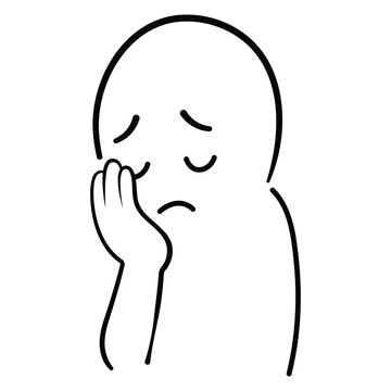 Sad Tired Face Character Resting Head on Hand With Closed Eyes