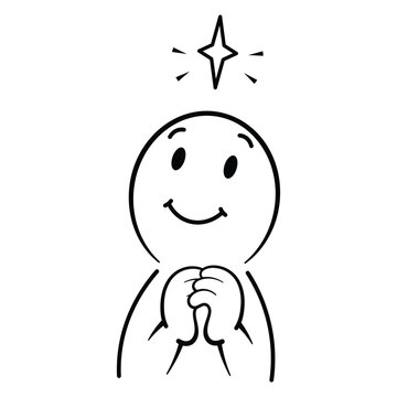 Hopeful Happy Face Character With Clasped Hands and Shining Star