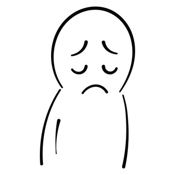 Sad Worried Face Character With Closed Eyes and Frowning Expression