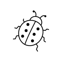 Black line art ladybug vector, minimalist insect illustration for nature themes, children's books, or environmental graphic designs with a simple aesthetic. © workdesgin