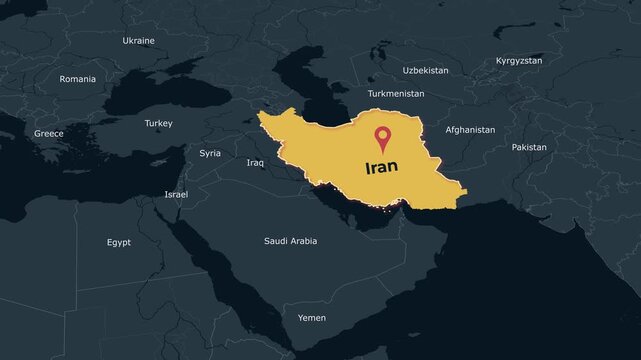 Iran Middle East Map Locator Animation Dark Theme 4K
, Clean dark theme animated locator map highlighting Iran in the Middle East for geography, education, travel, documentary and geopolitical