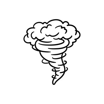 Doodle style tornado drawing with swirling funnel cloud outline vector illustration perfect for weather alerts meteorological icons and educational science clipart.