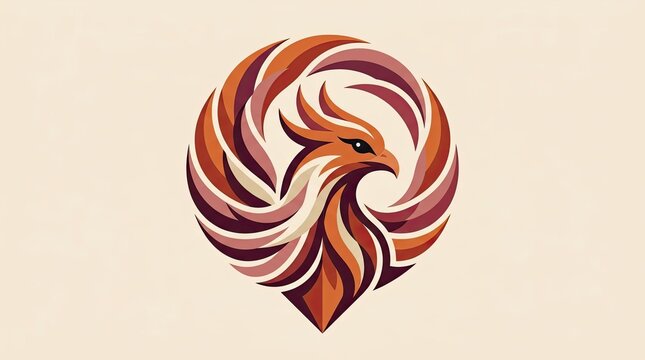 Stylized Phoenix Bird Logo Design, Fiery Wings, Mythical Creature Emblem, Abstract Ornithological Art, Vector Illustration