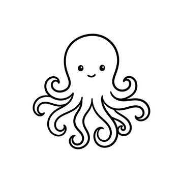 Cute octopus line art drawing with black contour for marine biology educational materials and children ocean sea life graphic design project decoration.