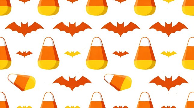 Seamless Candy Corn and Orange Bats Pattern Halloween Background Illustration