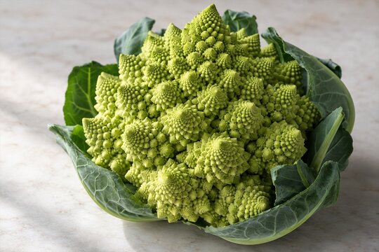 Green Romanesco broccoli with spiral florets in natural daylight