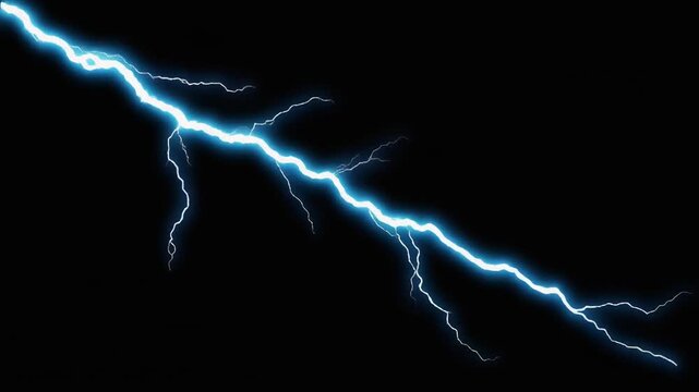 Blue White Lightning Bolt Striking Diagonally Across Black Background